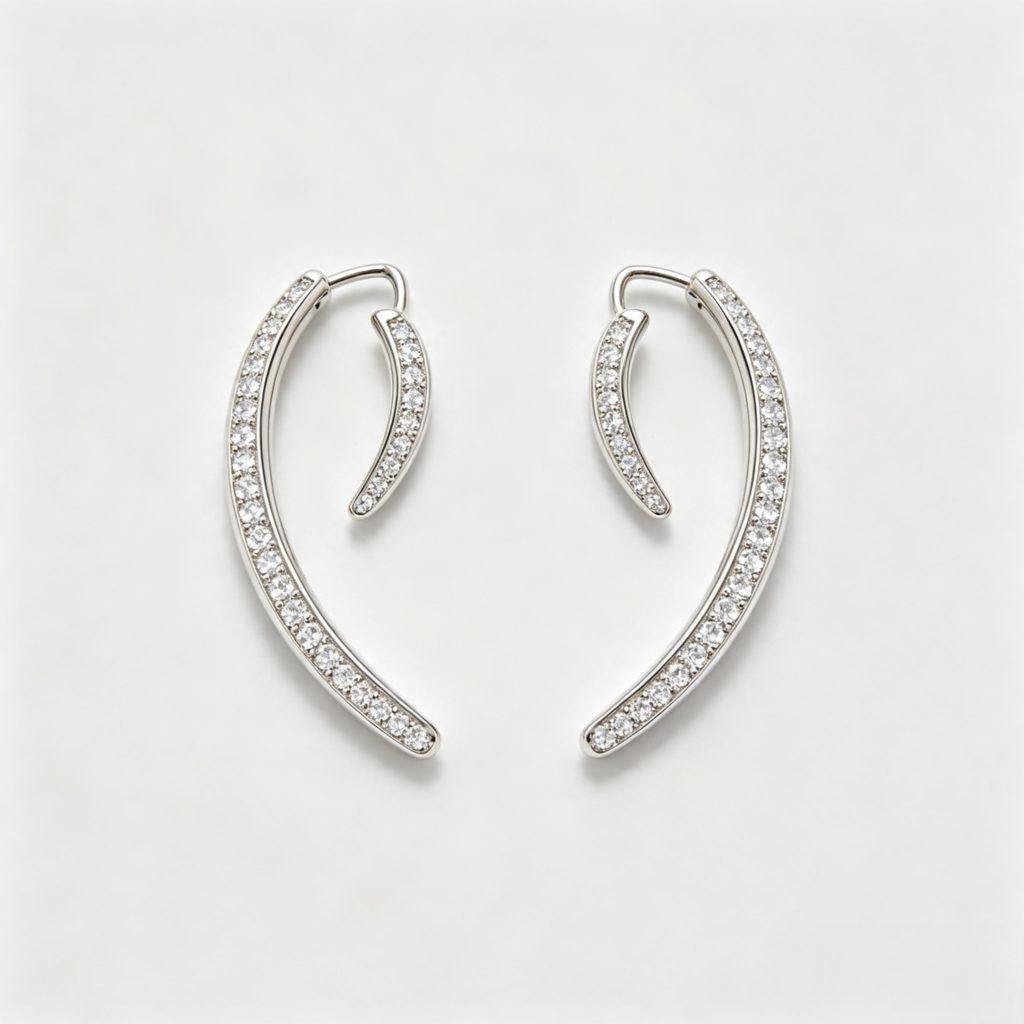 Silver Crystal Ear Climber Earrings