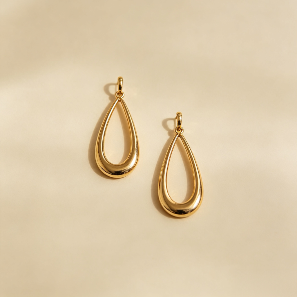 Gold Open Teardrop Drop Earrings