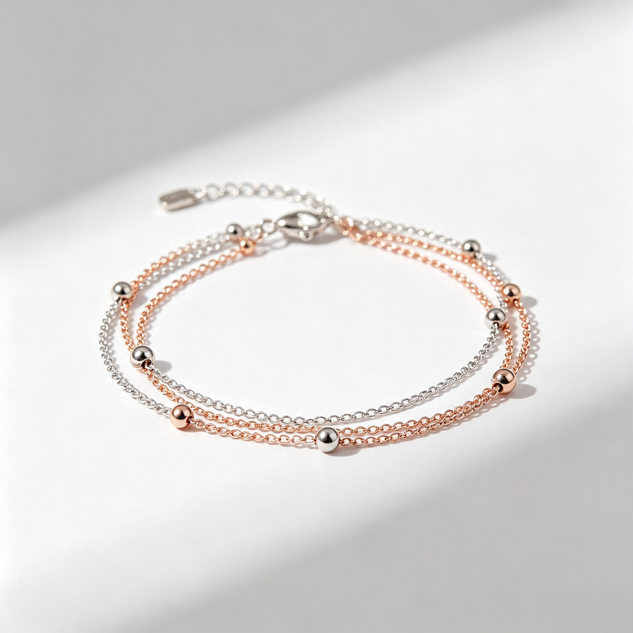 Rose Gold and Silver Layered Beaded Bracelet