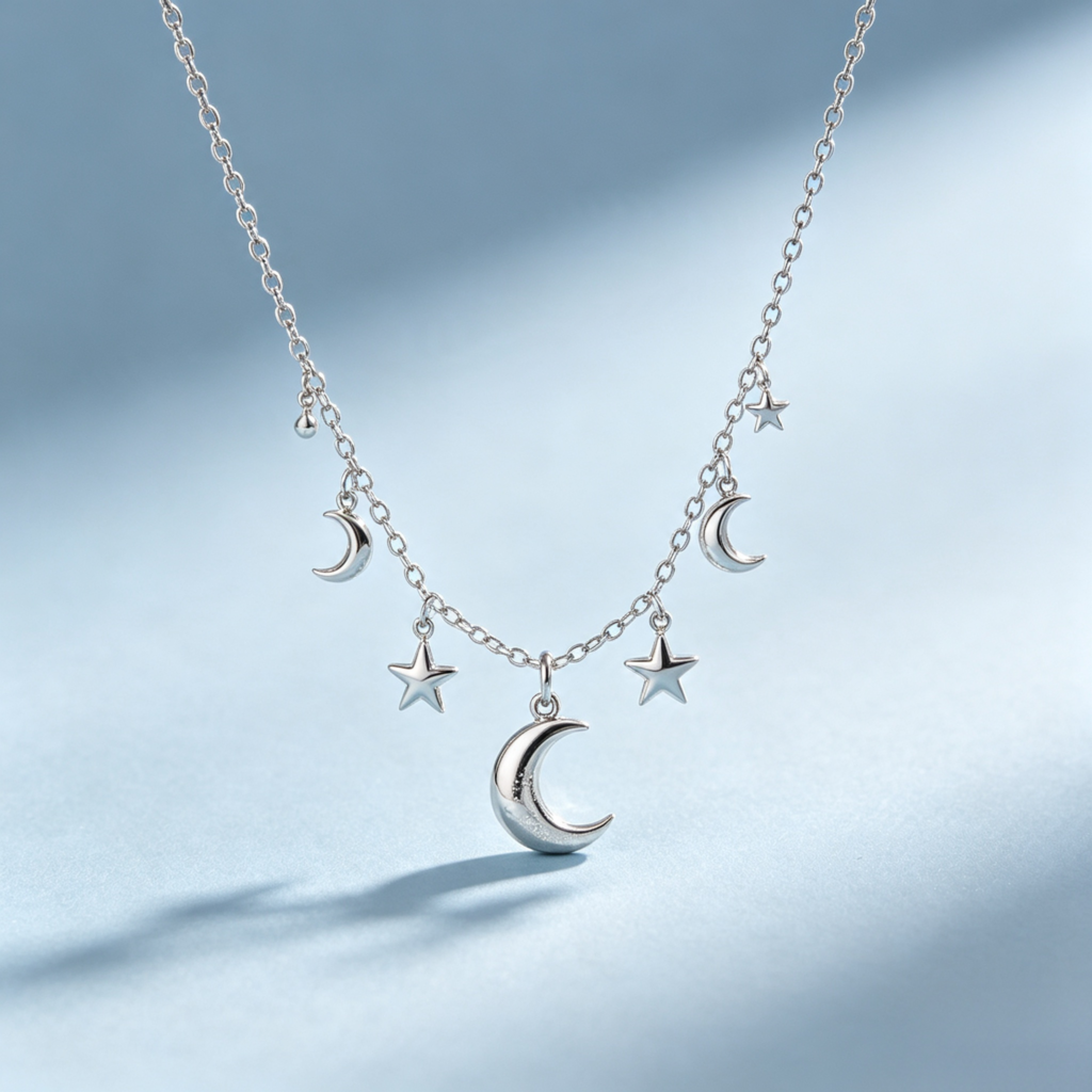 Silver Moon and Star Charm Necklace