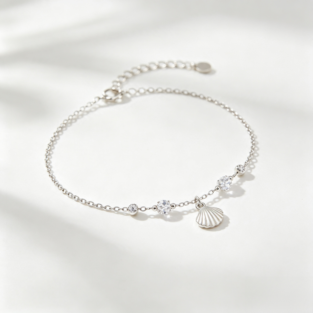 Silver Shell Charm Crystal Bracelet