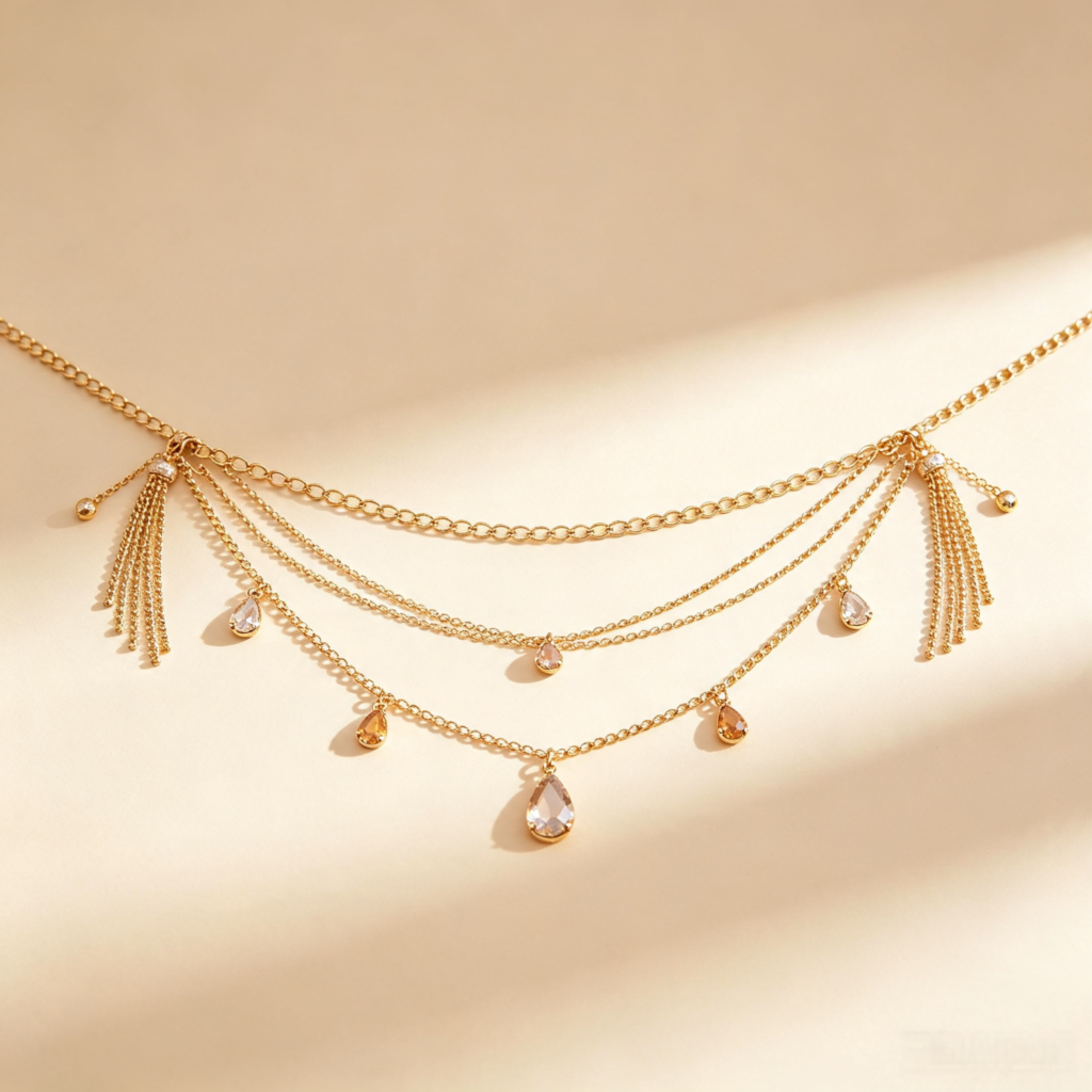 Gold Layered Draped Chain Necklace with Tassels