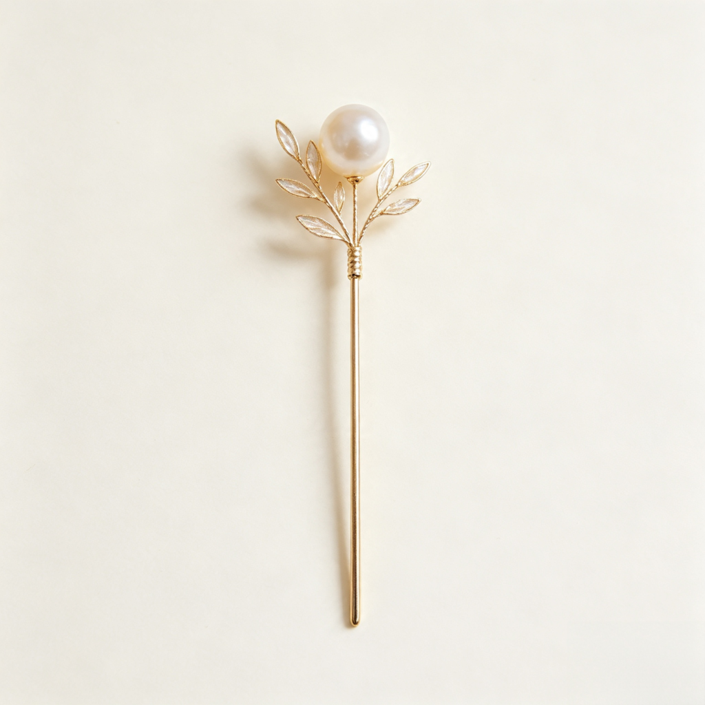Gold Leaf Pearl Hairpin / Brooch Stick