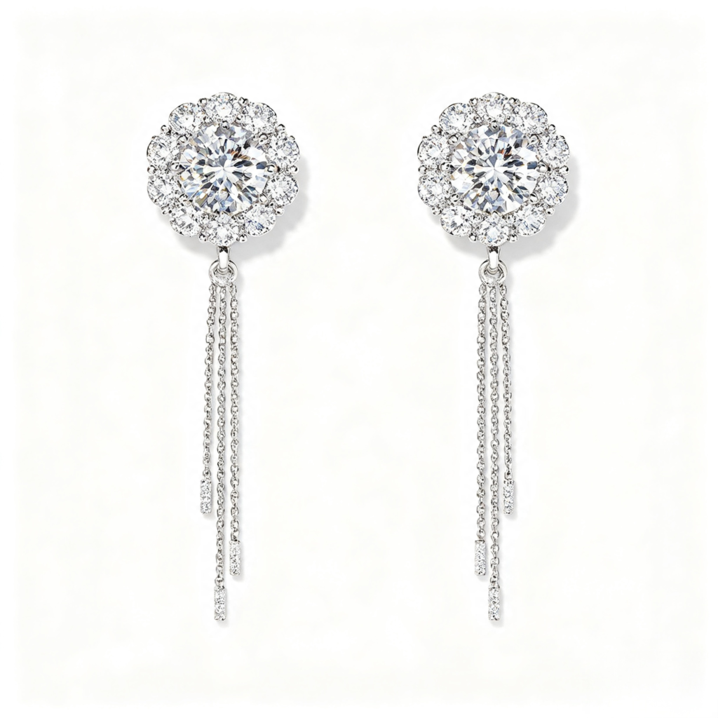 Crystal Cluster Long Tassel Drop Earrings