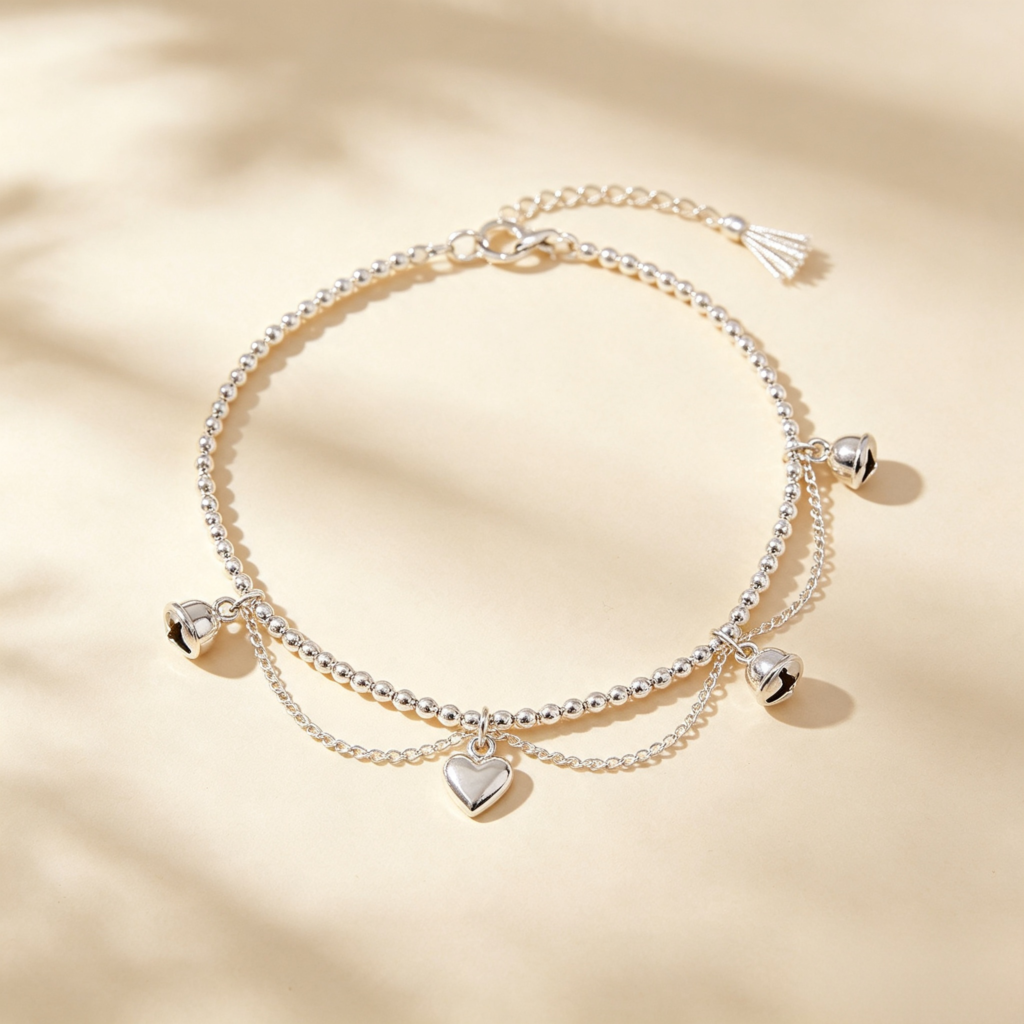 Gold Double-Layer Bracelet with Pearl and Charm Details