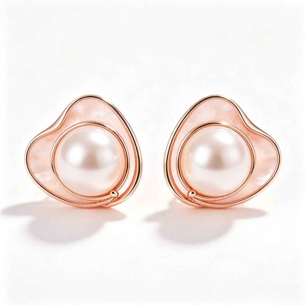 Rose Gold Pearl Heart-Shape Stud Earrings