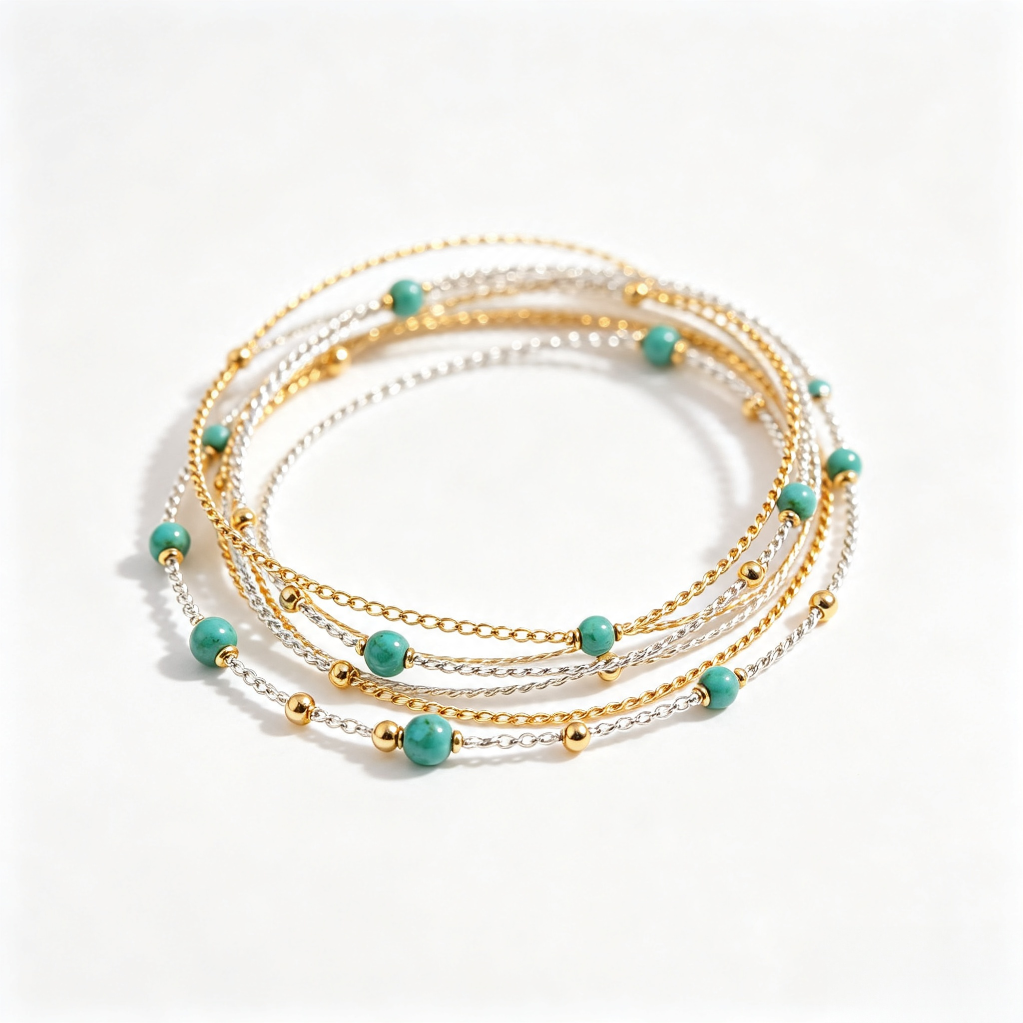 Gold Multi-Strand Wrap Bracelet with Turquoise Beads